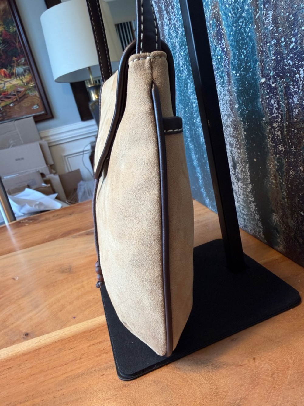 Liz Claiborne Boho Minimalist Faux Suede Crossbody Bag Tan/Brown - Picture 10 of 15